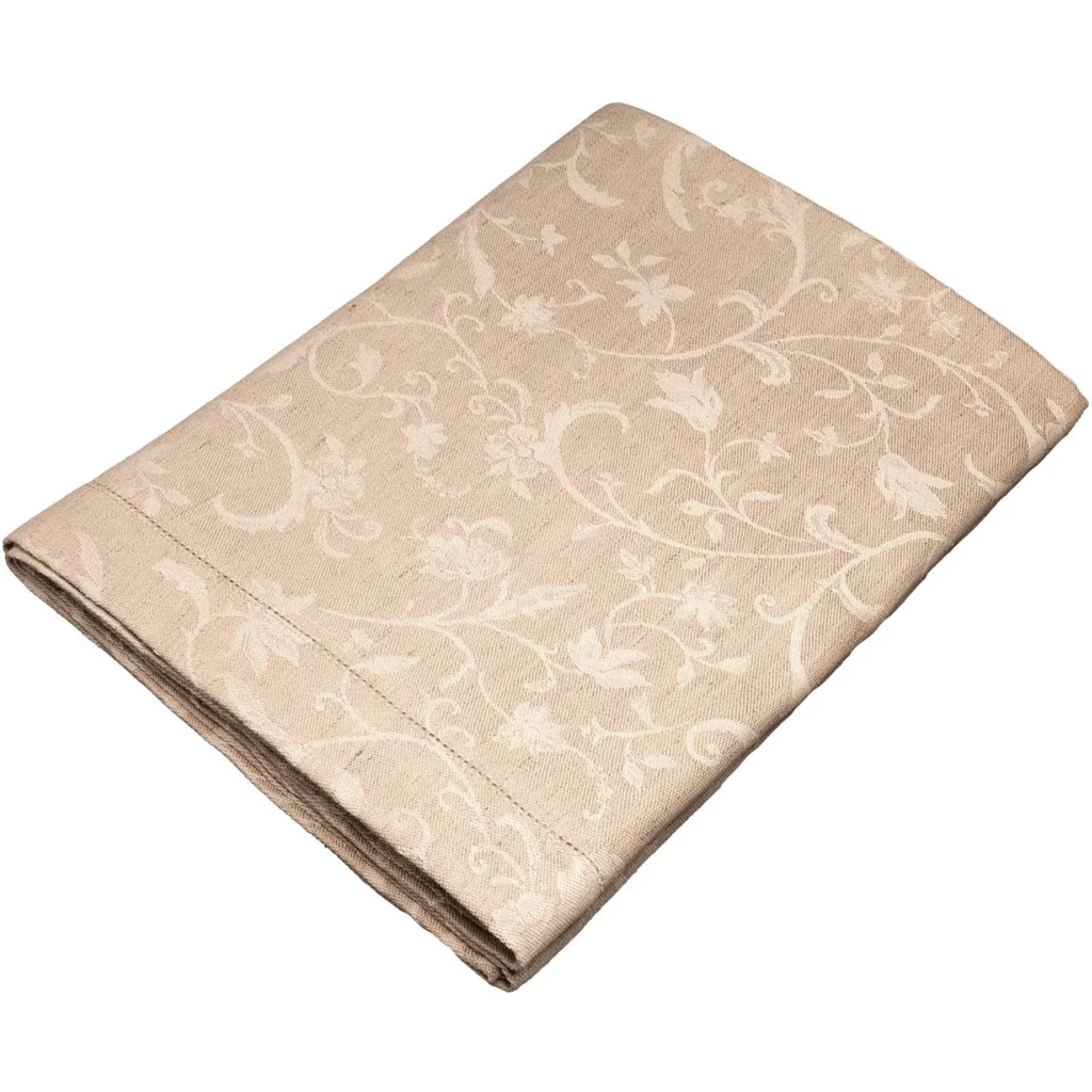 Halbleinen Jacquard Tischdecke MINIJA in Beige+Creme Muster Ranke von Erika Vaitkute Größe 90x90 cm