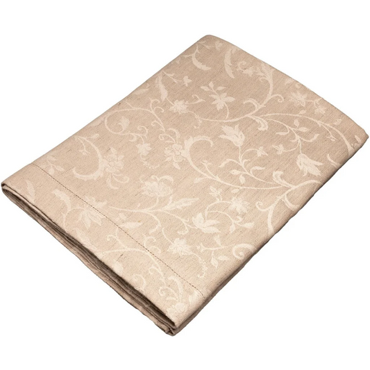 Halbleinen Jacquard Tischdecke MINIJA in Beige+Creme Muster Ranke von Erika Vaitkute Größe 90x90 cm