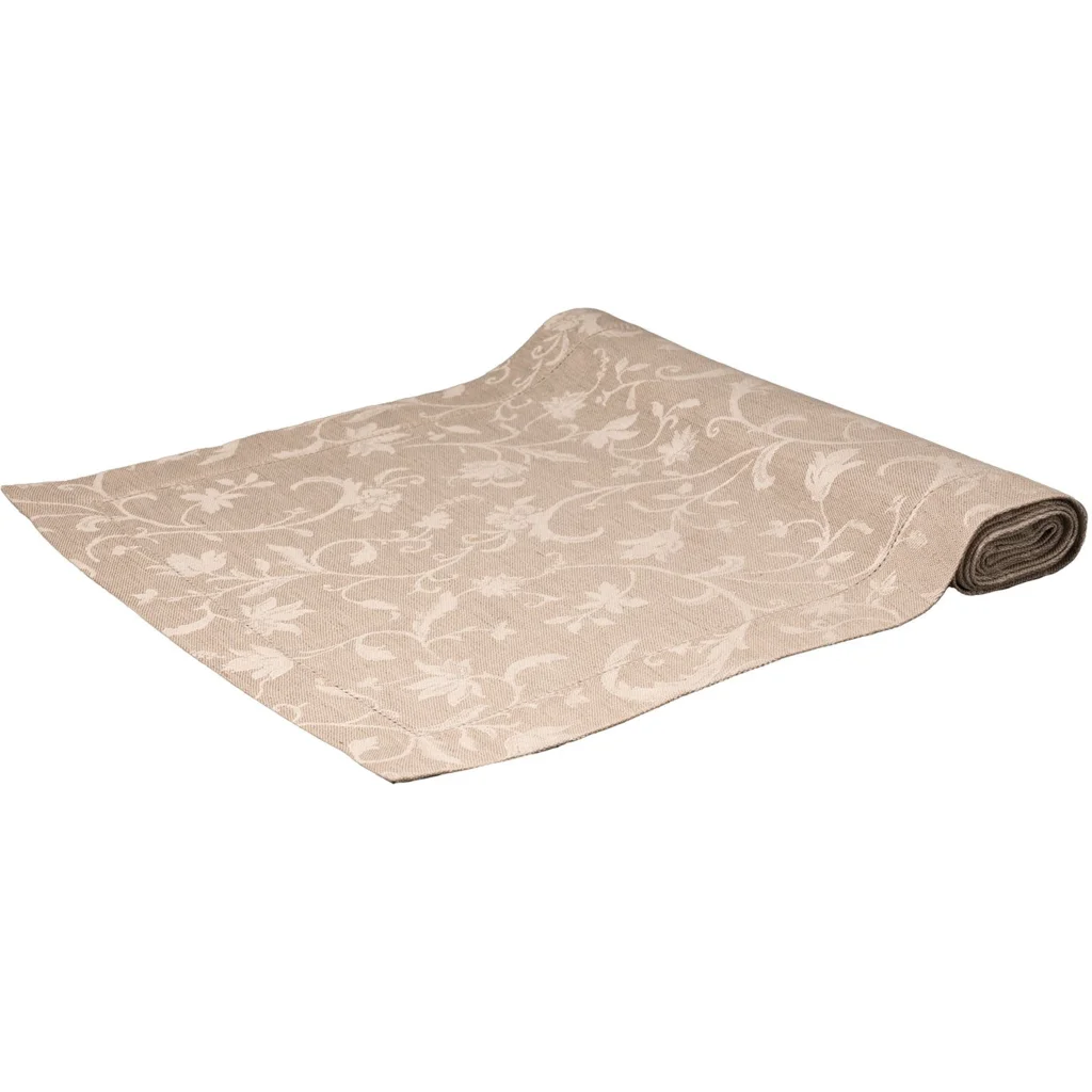 Halbleinen Jacquard Tischläufer MINIJA in Beige+Creme Muster Ranke von Erika Vaitkute Größe 40x140 cm