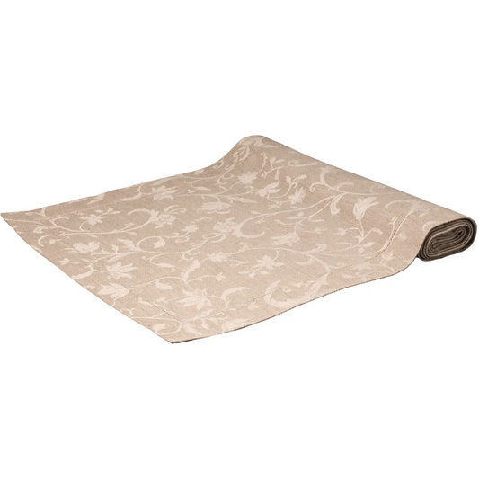 Halbleinen Jacquard Tischläufer MINIJA in Beige+Creme Muster Ranke von Erika Vaitkute Größe 40x140 cm