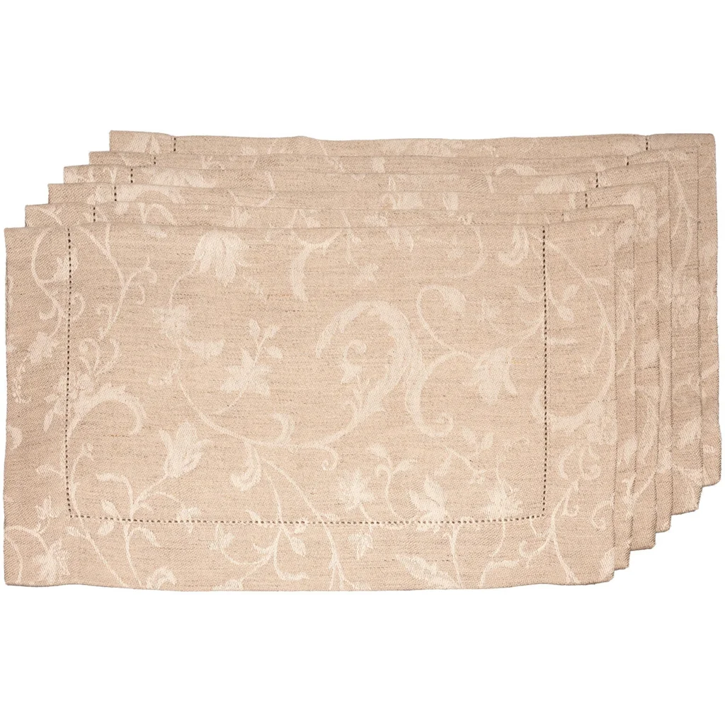 Halbleinen Jacquard Tischset MINIJA 6er-Pack in Beige+Creme Muster Ranke von Erika Vaitkute Größe 47x38 cm