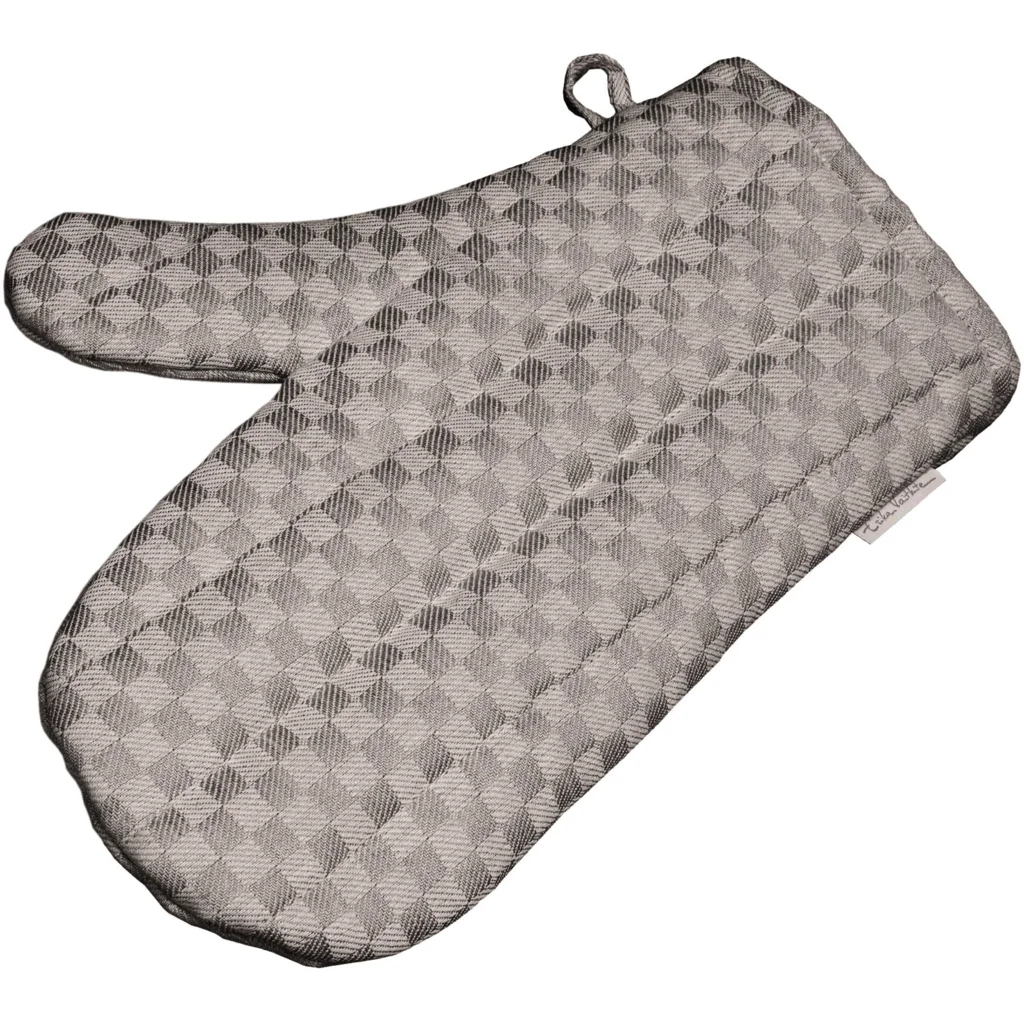 Halbleinen Ofenhandschuh Schachbrett 2er-Set in Anthrazit Grau Muster Schachbrett von Erika Vaitkute Größe 15x30 cm
