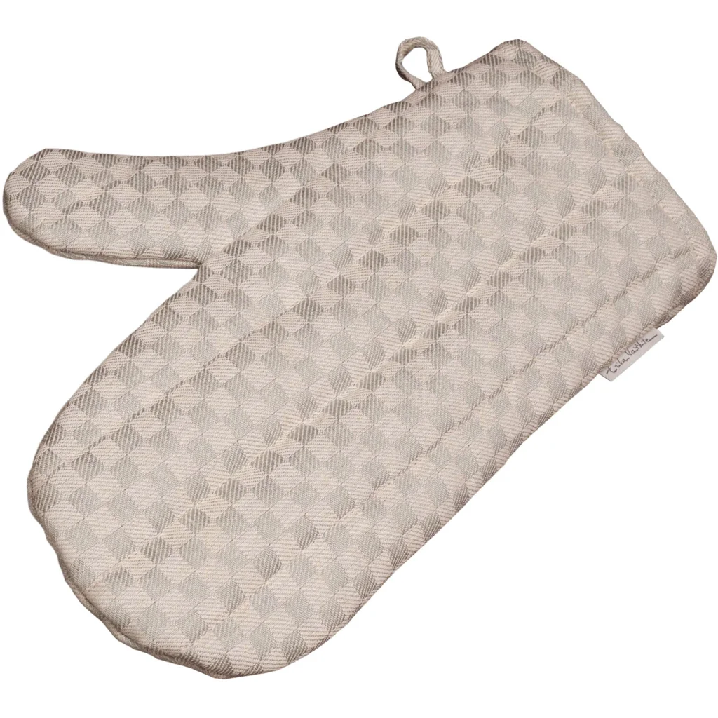 Halbleinen Ofenhandschuh Schachbrett 2er-Set in Beige Muster Schachbrett von Erika Vaitkute Größe 15x30 cm