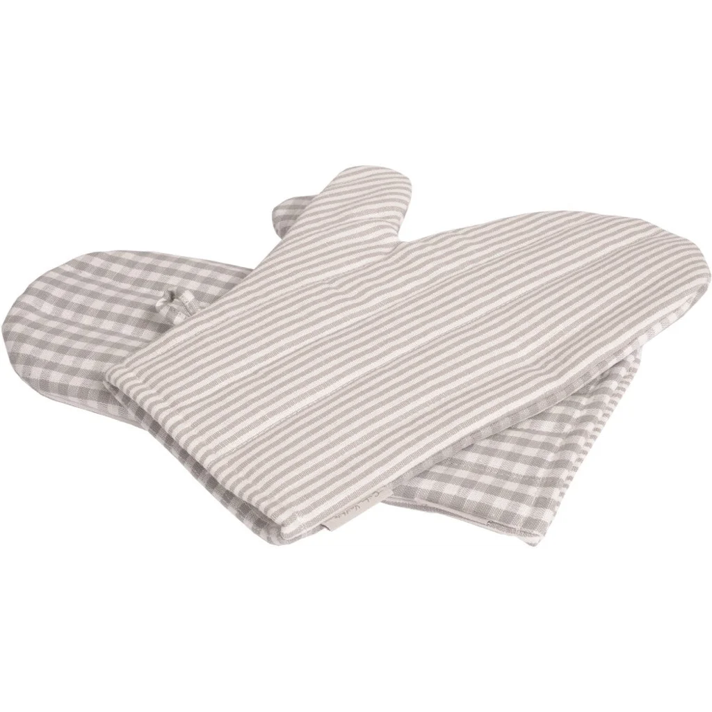 Halbleinen Ofenhandschuh Streifen+Karo 2er-Set in Weiß+Grau Muster Streifen+Karo von Erika Vaitkute Größe 15x30 cm