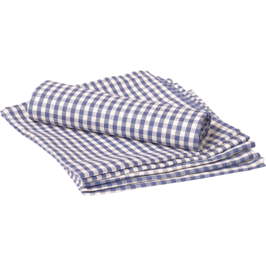 Halbleinen Stoffserviette Karo 6er-Pack in Weiß+Blau Muster Karo von Erika Vaitkute Größe 45x45 cm