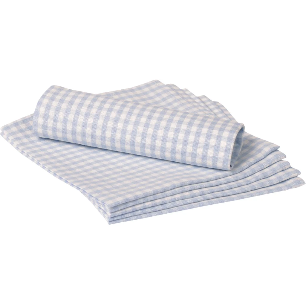 Halbleinen Stoffserviette Karo 6er-Pack in Weiß+Hellblau Weiß+Blau Muster Karo von Erika Vaitkute Größe 45x45 cm