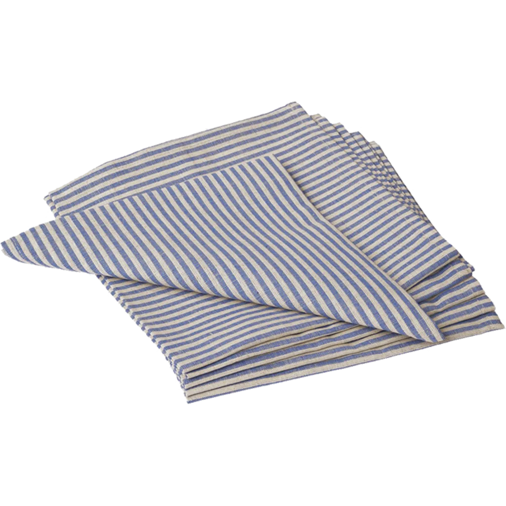 Halbleinen Stoffserviette MILDA 6er-Pack in Beige+Blau Muster Streifen von Erika Vaitkute Größe 45x45 cm