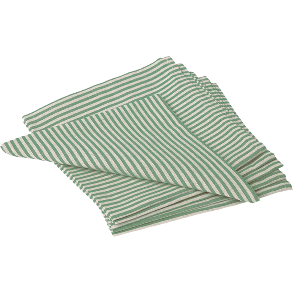 Halbleinen Stoffserviette MILDA 6er-Pack in Beige+Grün Muster Streifen von Erika Vaitkute Größe 45x45 cm