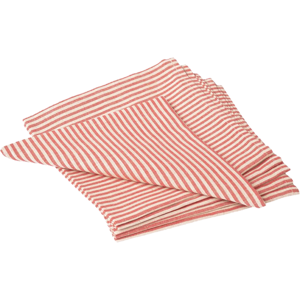 Halbleinen Stoffserviette MILDA 6er-Pack in Beige+Rot Muster Streifen von Erika Vaitkute Größe 45x45 cm