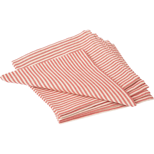 Halbleinen Stoffserviette MILDA 6er-Pack in Beige+Rot Muster Streifen von Erika Vaitkute Größe 45x45 cm