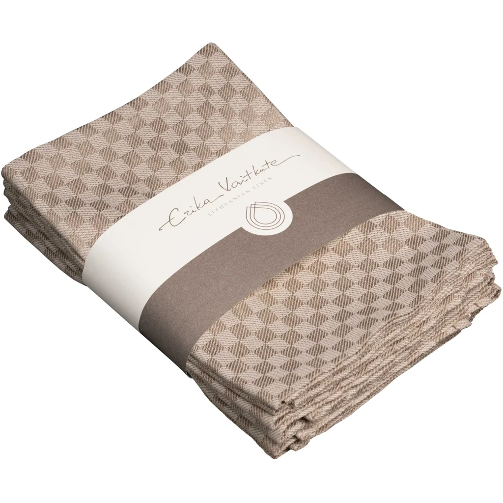 Halbleinen Stoffserviette Schachbrett 6er-Pack in Beige Muster Schachbrett von Erika Vaitkute Größe 46x46 cm