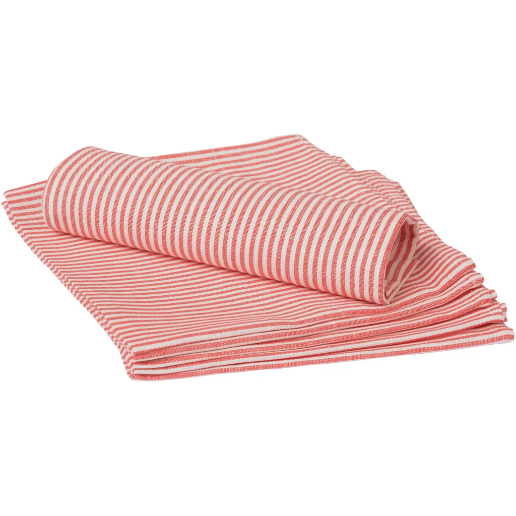 Halbleinen Stoffserviette Streifen 6er-Pack in Weiß+Rot Muster Streifen von Erika Vaitkute Größe 45x45 cm