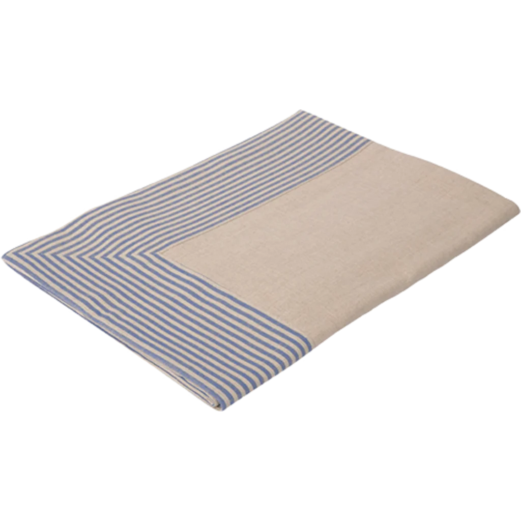 Halbleinen Tischdecke MILDA in Beige+Blau Muster Streifen von Erika Vaitkute Größe 90x90 cm