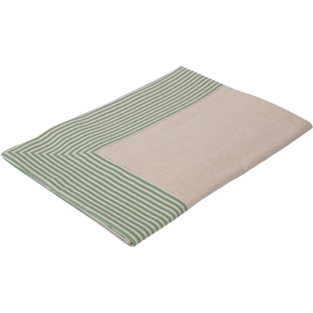 Halbleinen Tischdecke MILDA in Beige+Grün Muster Streifen von Erika Vaitkute Größe 160x160 cm