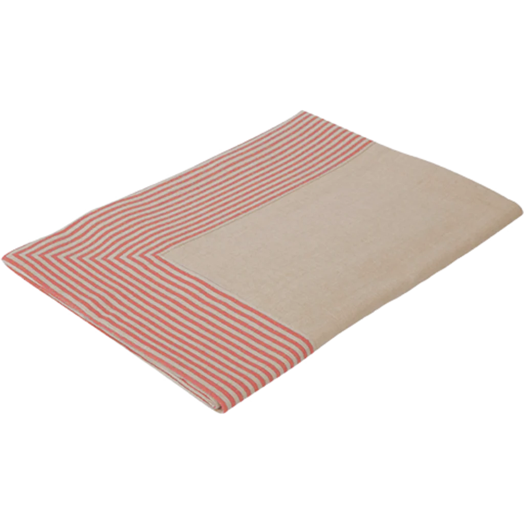 Halbleinen Tischdecke MILDA in Beige+Rot Muster Streifen von Erika Vaitkute Größe 140x220 cm