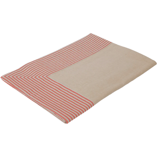 Halbleinen Tischdecke MILDA in Beige+Rot Muster Streifen von Erika Vaitkute Größe 90x90 cm