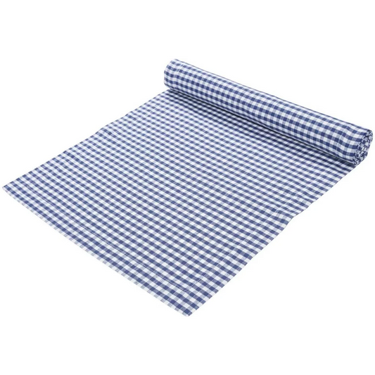 Halbleinen Tischläufer Karo in Weiß+Blau Muster Karo von Erika Vaitkute Größe 40x140 cm