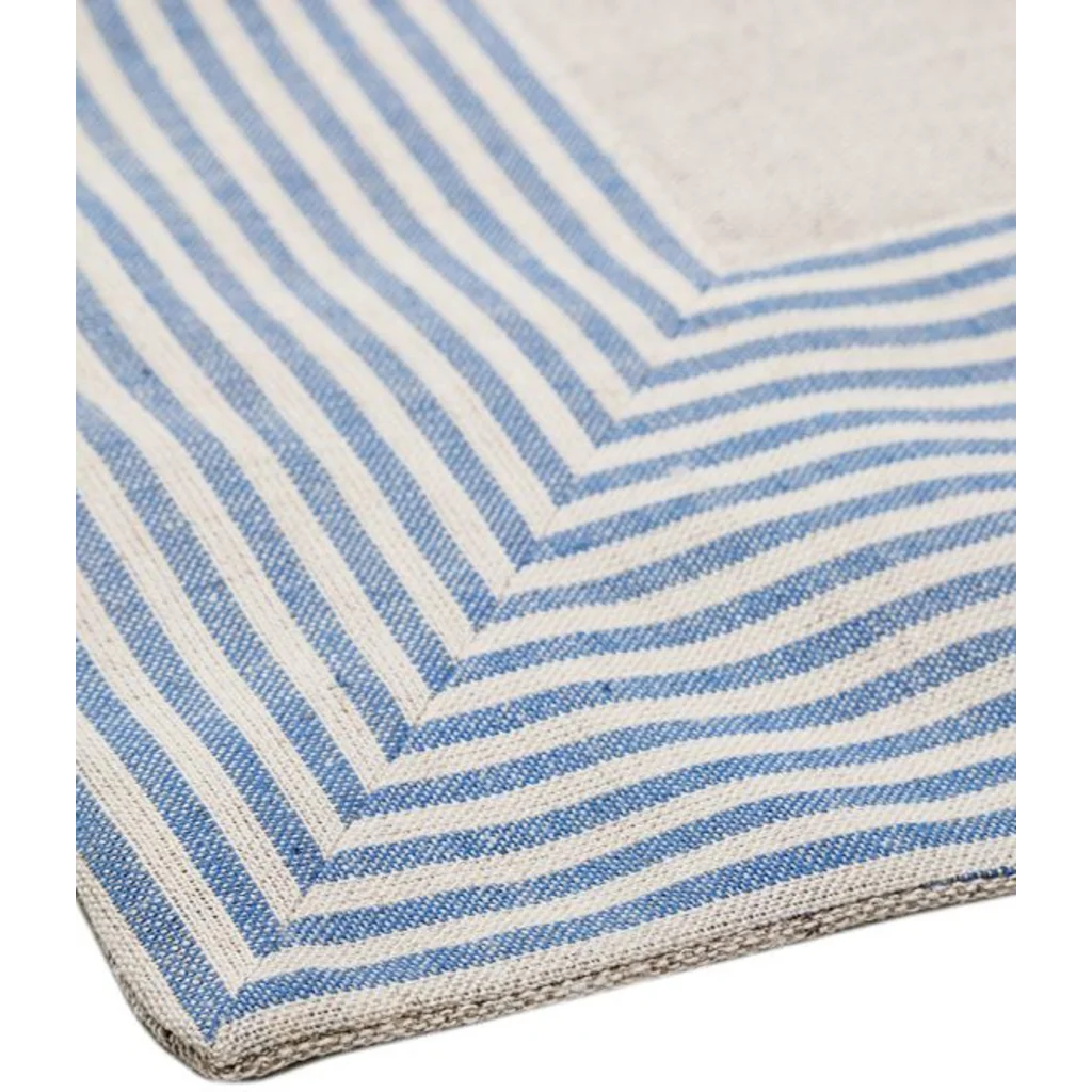Halbleinen Tischläufer MILDA in Beige+Blau Muster Streifen von Erika Vaitkute Größe 45x140 cm