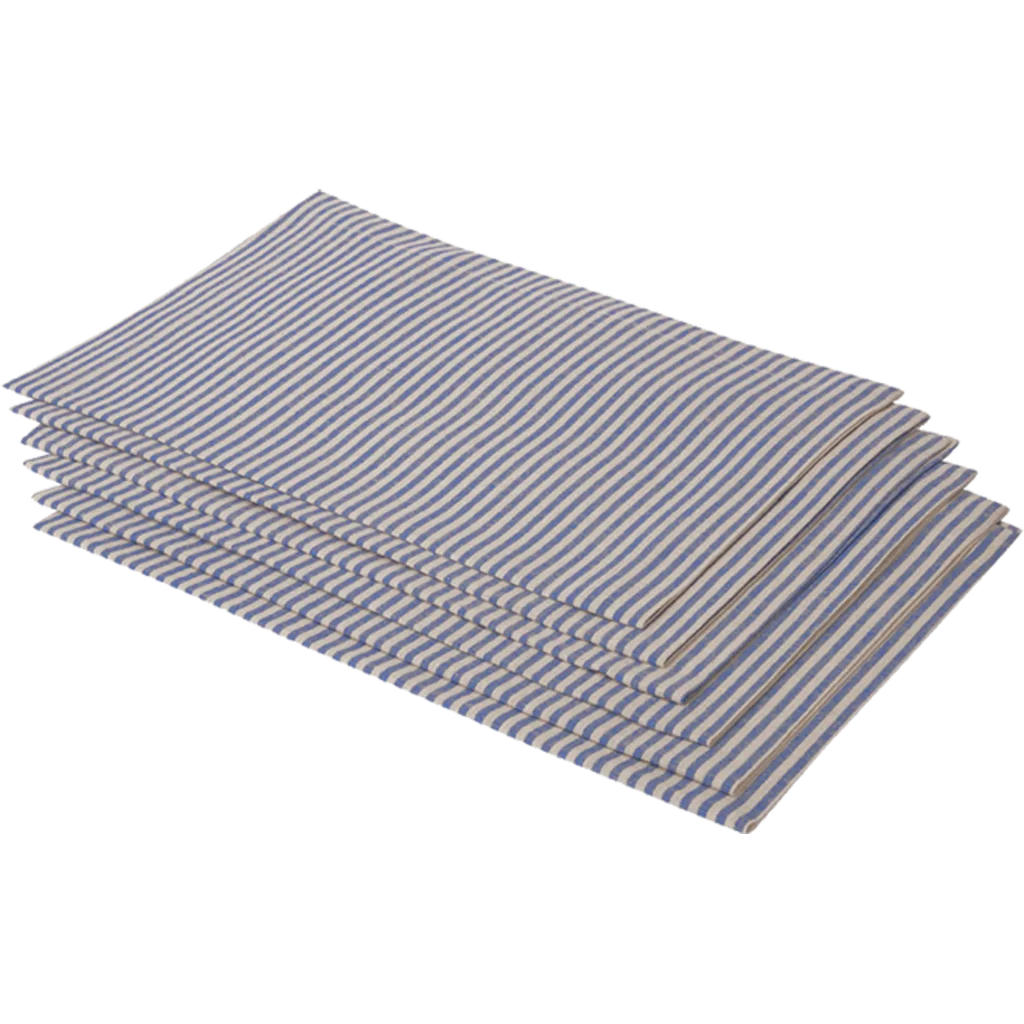 Halbleinen Tischset MILDA 6er-Pack in Beige+Blau Muster Streifen von Erika Vaitkute Größe 50x35 cm