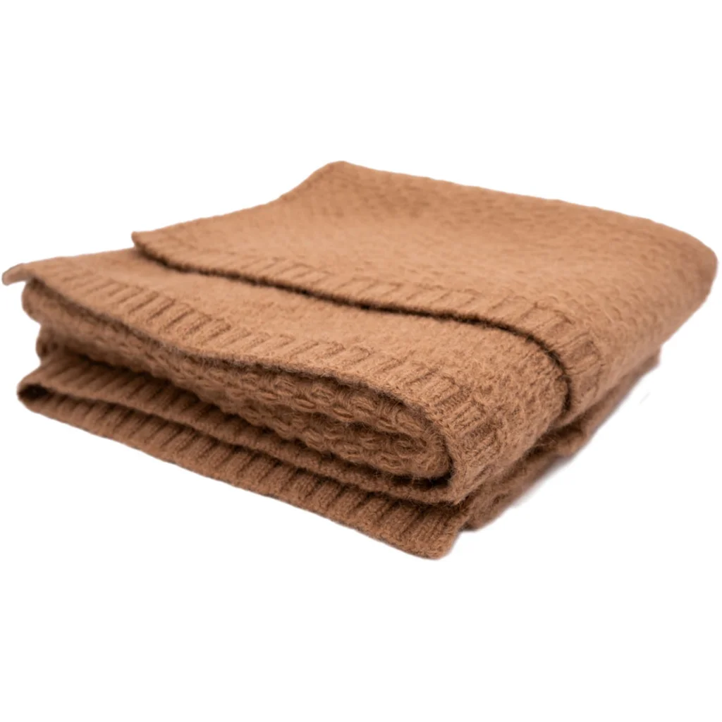 Kamel Strick Baby-+Kinder-Decke in Kamel (naturbelassen) Braun von Steppenstrolch Größe 80x100 cm