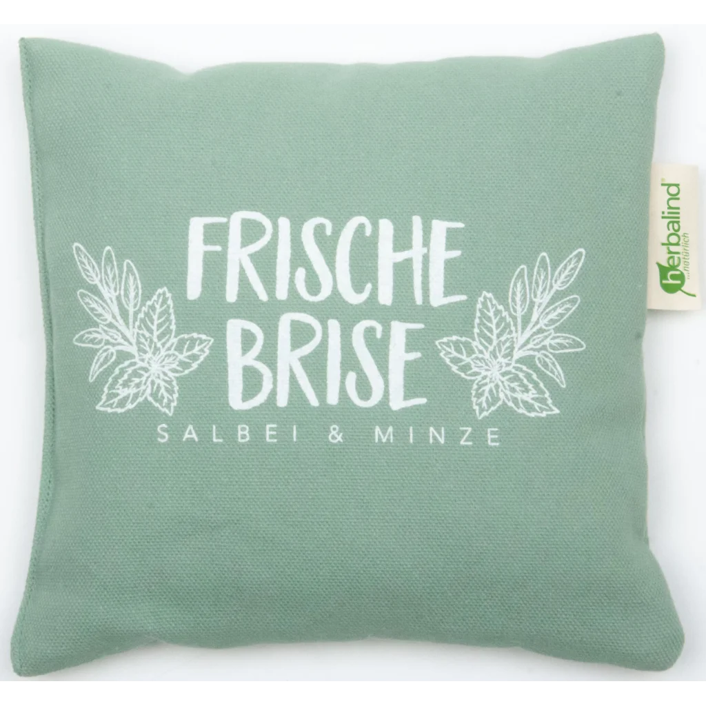 Kissen mit Füllung Kräuter FRISCHE BRISE in Lindgrün Grün Muster Unifarben mit Aufdruck von herbalind Größe 20x20 cm