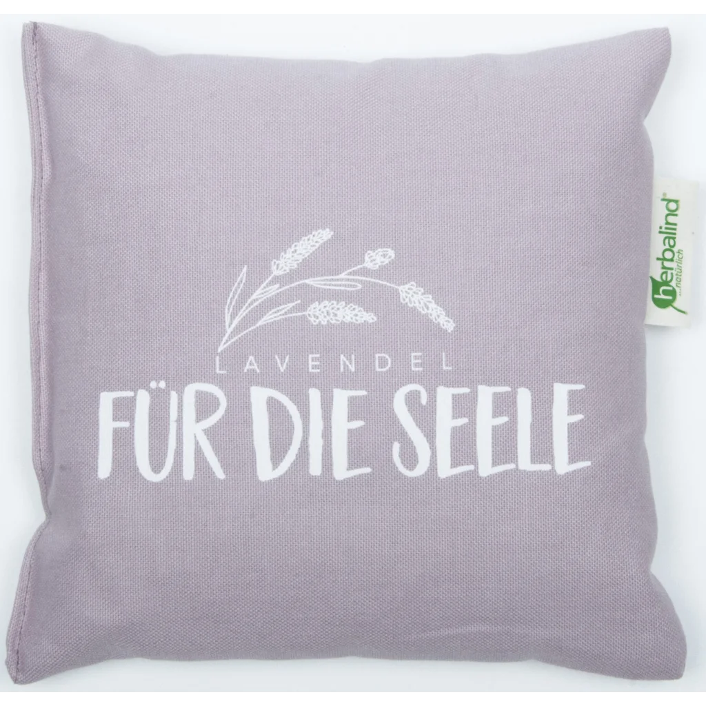Kissen mit Füllung Lavendel FÜR DIE SEELE in Flieder Lila Muster Unifarben mit Aufdruck von herbalind Größe 20x20 cm