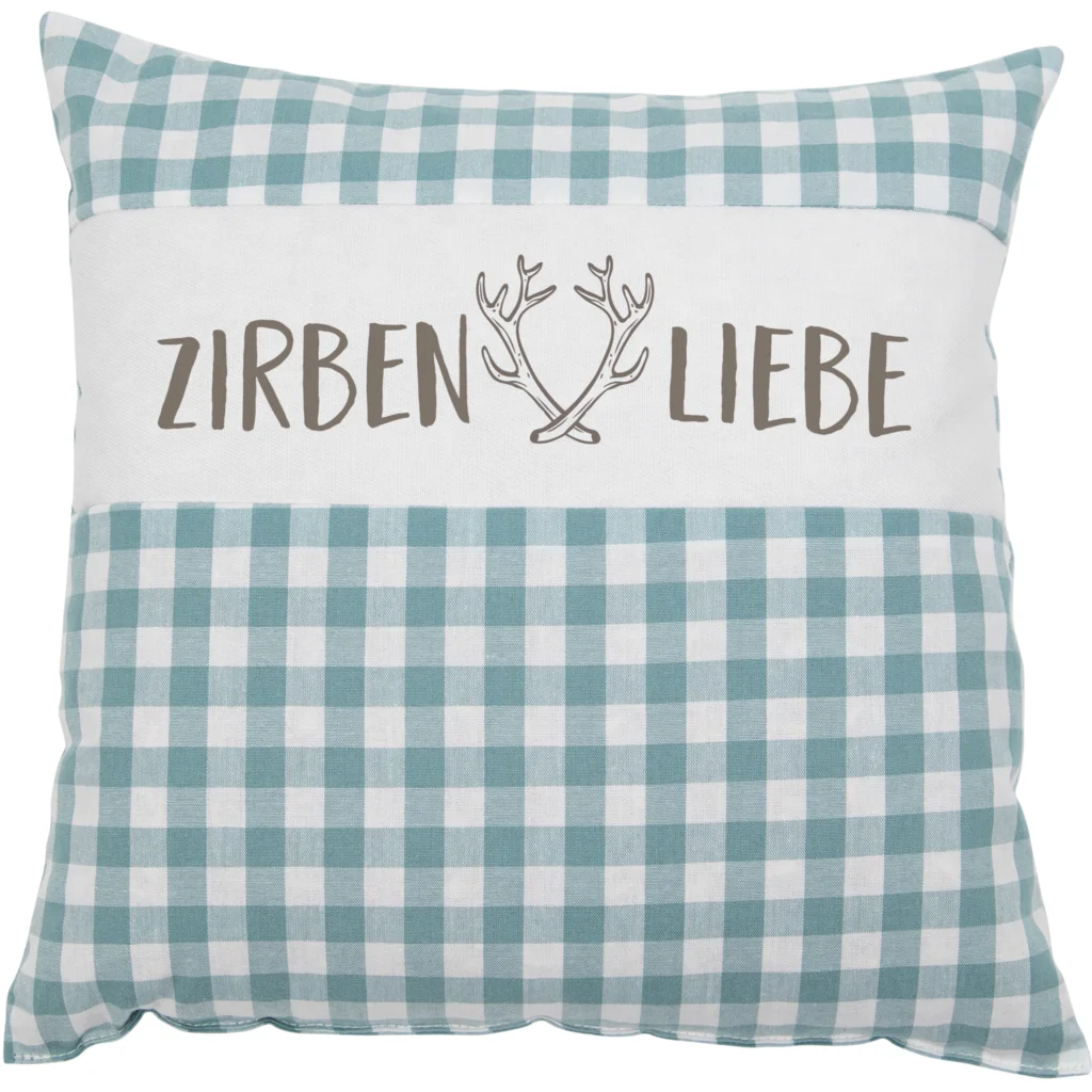 Kissen mit Füllung Zirbenholz ZIRBENLIEBE in Mint+Weiß Grün+Weiß Muster Vichy Karo von herbalind Größe 30x30 cm