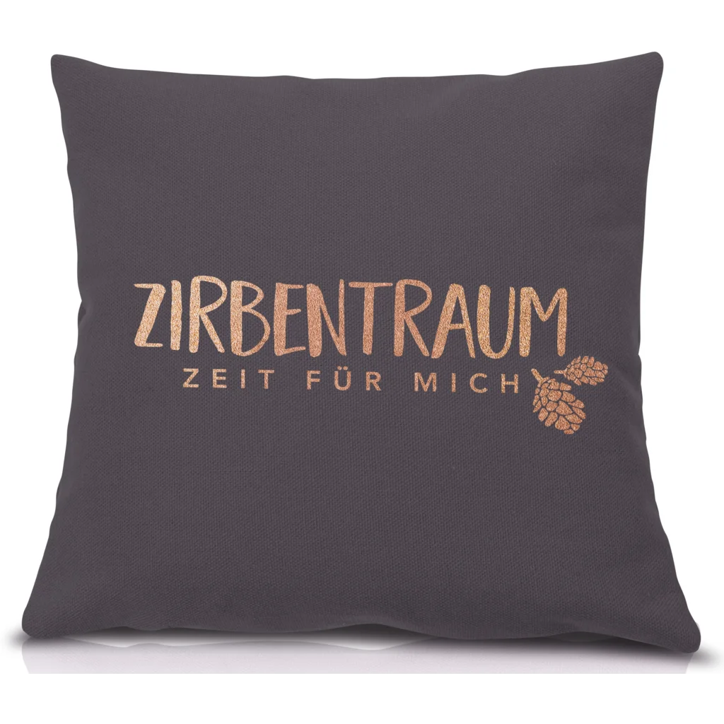 Kissen mit Füllung Zirbenholz ZIRBENTRAUM in Anthrazit Grau Muster Unifarben mit Aufdruck von herbalind Größe 40x40 cm