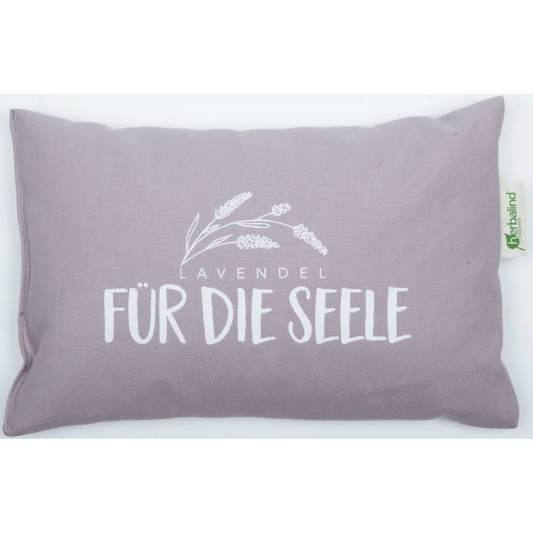 Kissen rechteckig mit Füllung Lavendel FÜR DIE SEELE in Flieder Lila Muster Unifarben mit Aufdruck von herbalind Größe 30x20 cm
