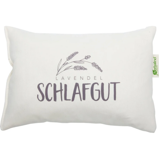 Kissen rechteckig mit Füllung Lavendel SCHLAFGUT in Creme Muster Unifarben mit Aufdruck von herbalind Größe 30x20 cm