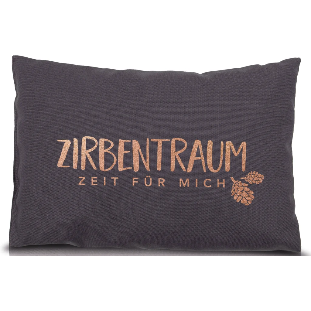 Kissen rechteckig mit Füllung Zirbenholz ZIRBENTRAUM in Anthrazit Grau Muster Unifarben mit Aufdruck von herbalind Größe 30x20 cm
