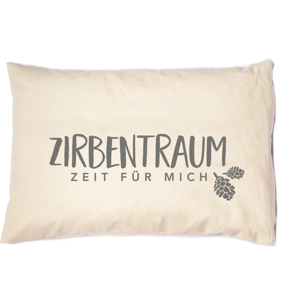Kissen rechteckig mit Füllung Zirbenholz ZIRBENTRAUM in Creme+Anthrazit Creme+Grau Muster Unifarben mit Aufdruck von herbalind Größe 30x20 cm