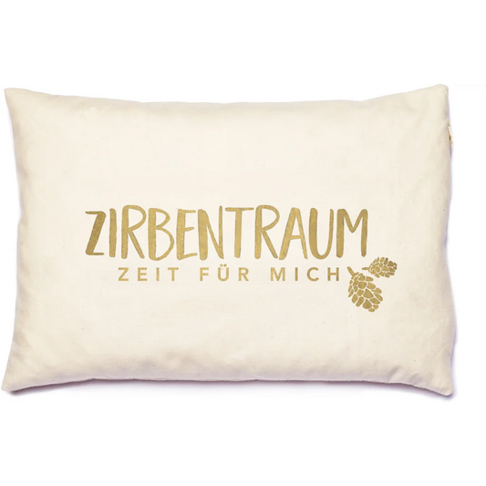 Kissen rechteckig mit Füllung Zirbenholz ZIRBENTRAUM in Creme+Gold Muster Unifarben mit Aufdruck von herbalind Größe 30x20 cm