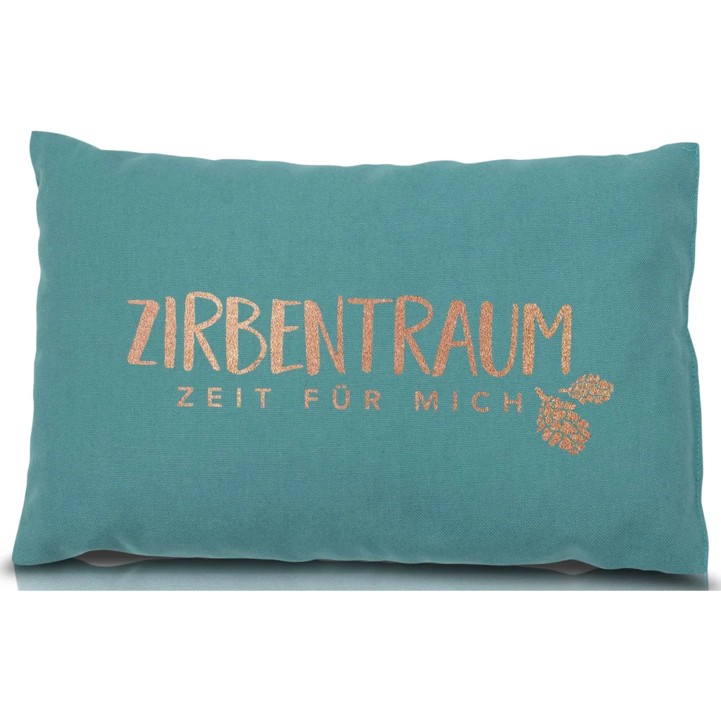 Kissen rechteckig mit Füllung Zirbenholz ZIRBENTRAUM in Türkis Blau Muster Unifarben mit Aufdruck von herbalind Größe 30x20 cm