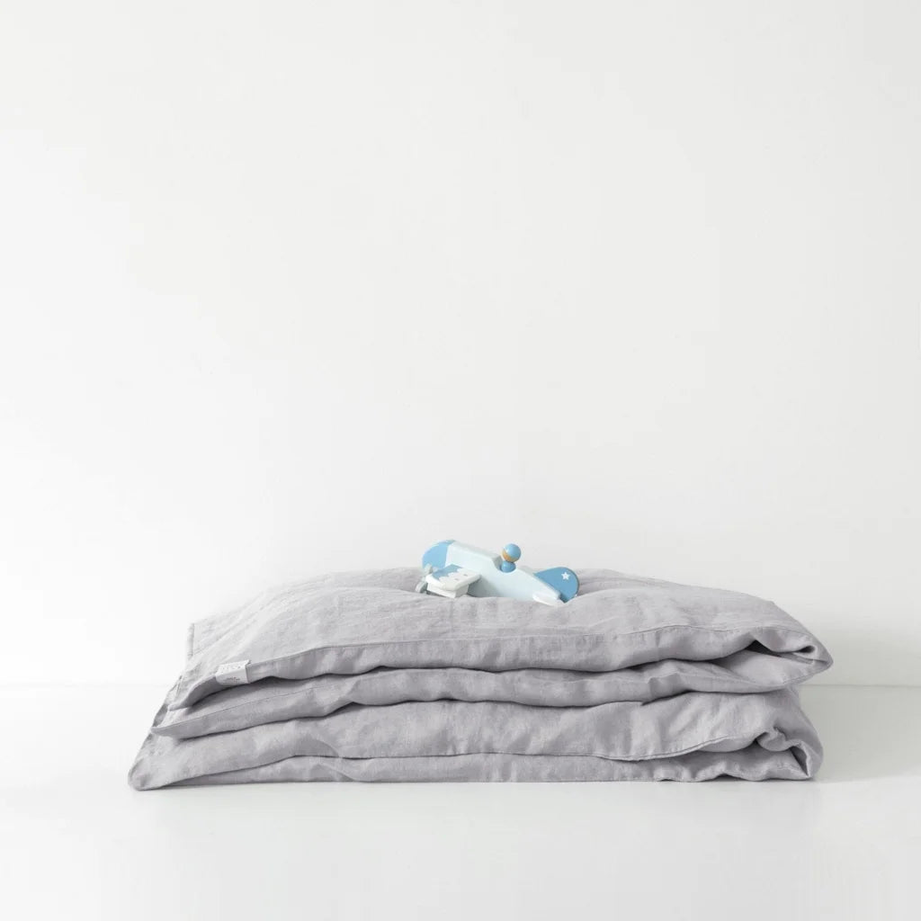 Leinen Baby-+Kinder-Bettwäsche Bettbezug in Hellgrau Grau von Linen Tales Größe 100x140 cm