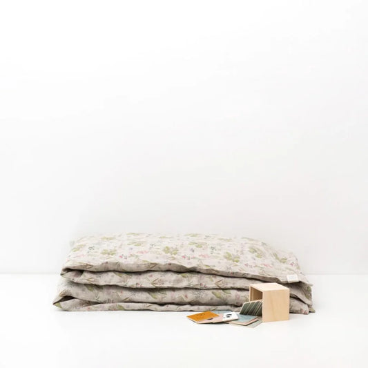 Leinen Baby-+Kinder-Bettwäsche Botanik Bettbezug in Creme+Rosa+Grün+Braun Muster Botanik von Linen Tales Größe 100x140 cm