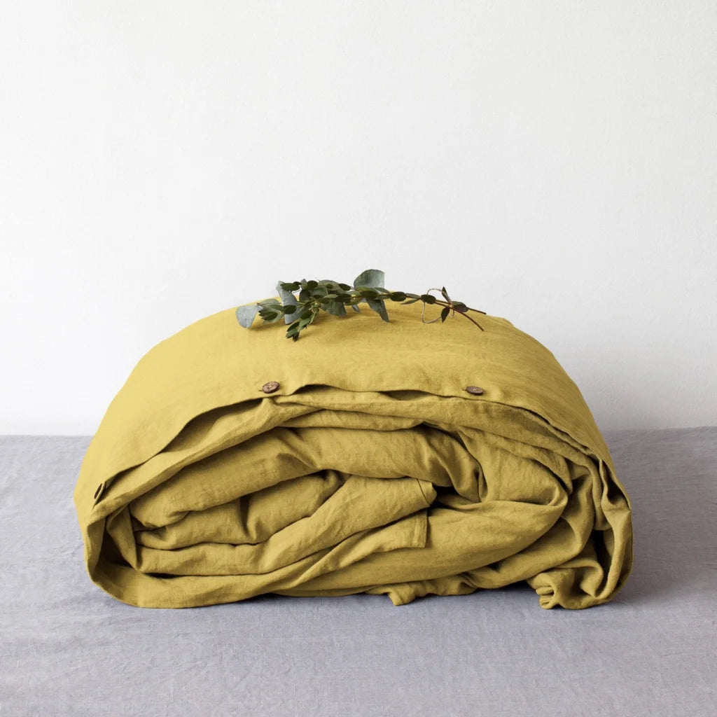 Leinen Bettwäsche Bettbezug in Senfgelb Gelb von Linen Tales Größe 160x210 cm