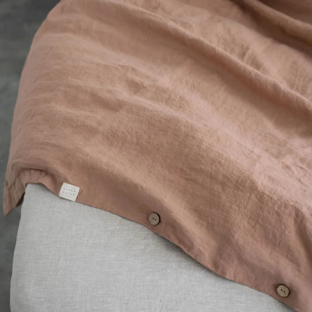Leinen Bettwäsche Garnitur 3-teilig in Apricot Orange von Linen Tales Größe 200x200 + 2x 50x70 cm