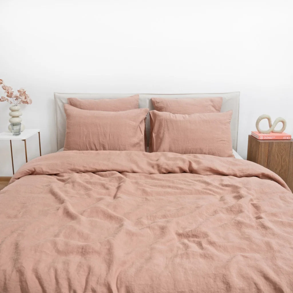 Leinen Bettwäsche Garnitur in Apricot Orange von Linen Tales Größe 135x200 + 40x80 cm
