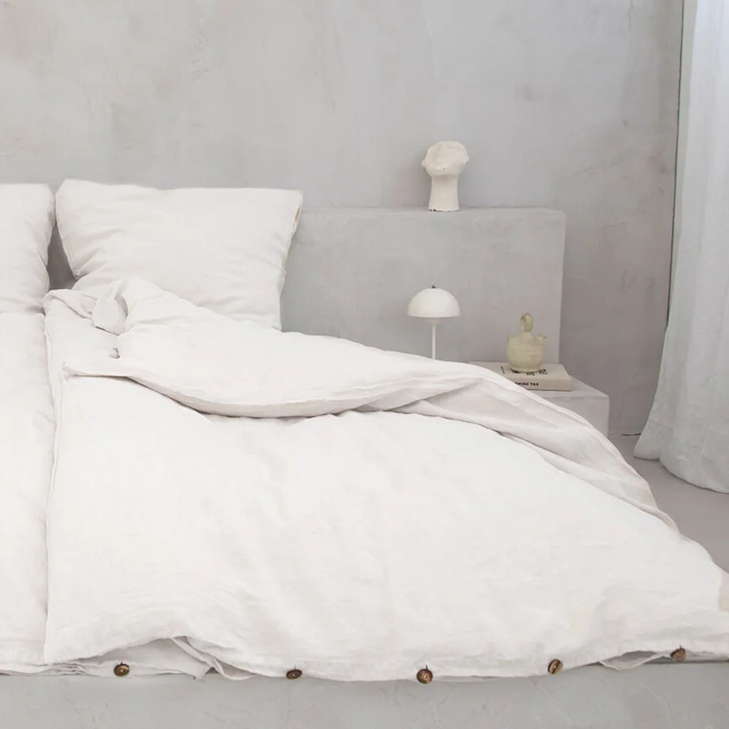 Leinen Bettwäsche Garnitur in Weiß von Jean&Len Größe 135x200 + 80x80 cm