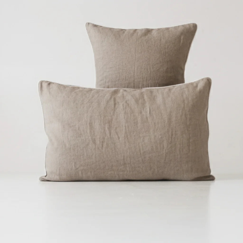 Leinen Bettwäsche mit Paspel Kissenbezug in Beige+Weiß von Linen Tales Größe 50x90 cm