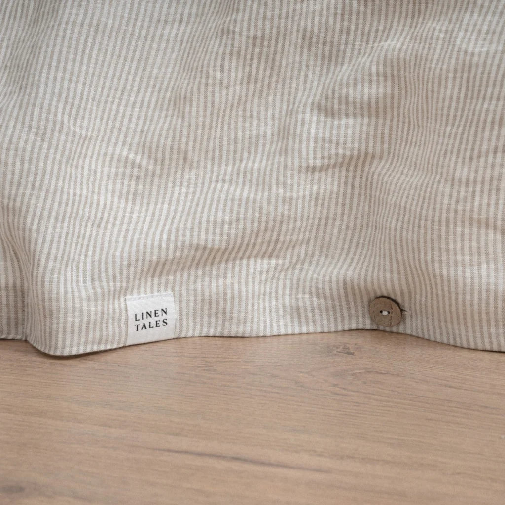 Leinen Bettwäsche Streifen Garnitur 3-teilig in Weiß+Creme Muster Streifen von Linen Tales Größe 200x200 + 2x 50x70 cm