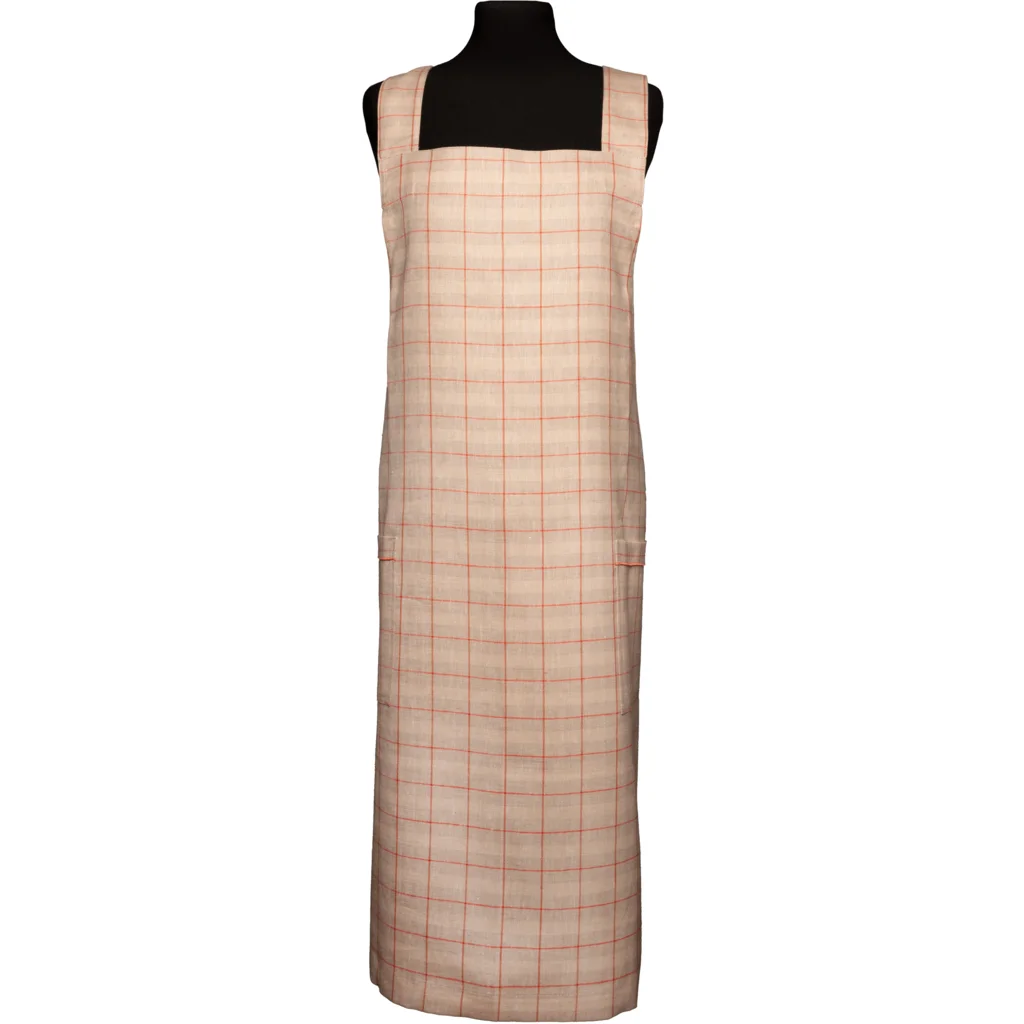 Leinen Crossback-Schürze ULA in Beige+Koralle Beige+Orange Muster Karo von Erika Vaitkute Größe Einheitsgröße
