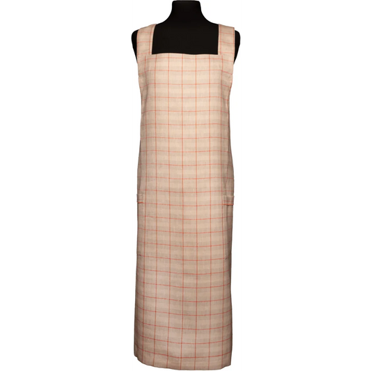 Leinen Crossback-Schürze ULA in Beige+Koralle Beige+Orange Muster Karo von Erika Vaitkute Größe Einheitsgröße