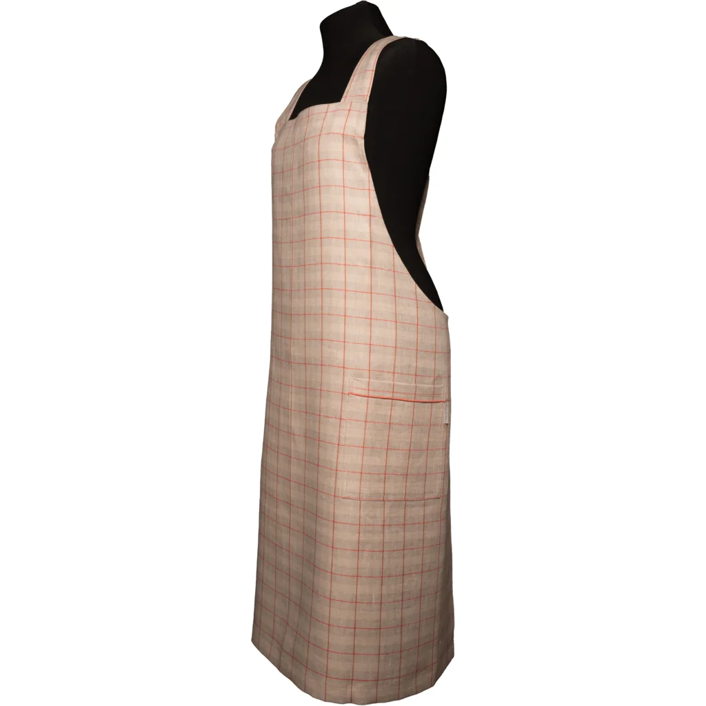 Leinen Crossback-Schürze ULA in Beige+Koralle Beige+Orange Muster Karo von Erika Vaitkute Größe Einheitsgröße