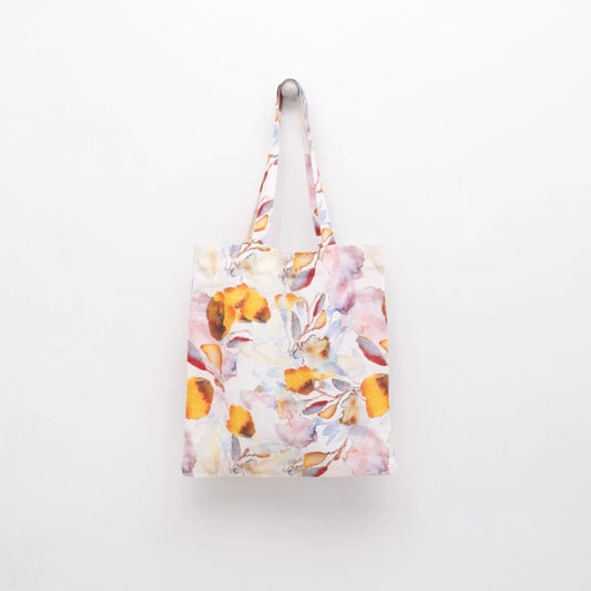 Leinen Einkaufstasche Aquarell in Weiß+Orange Muster Aquarell von Linen Tales Größe 38cm breit+ 42 cm lang