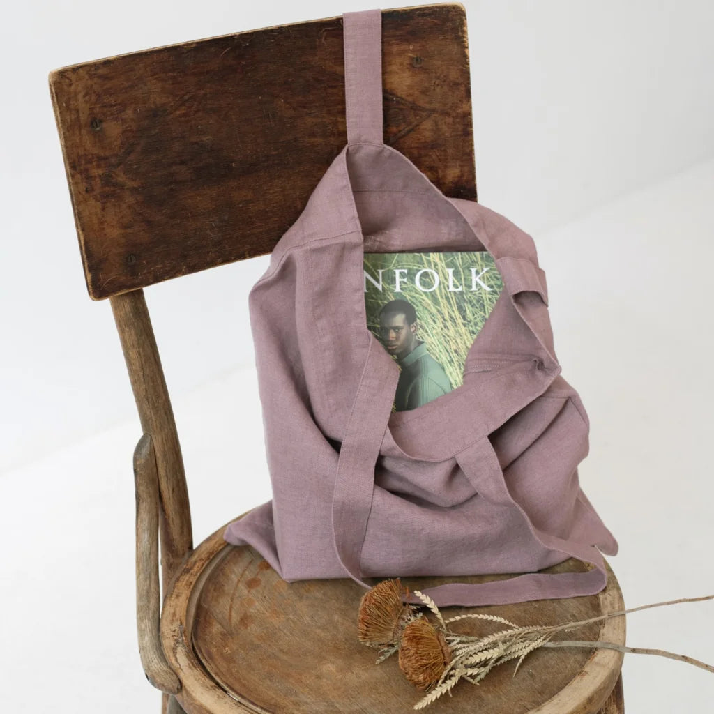 Leinen Einkaufstasche in Altrosa Rosa von Linen Tales Größe 38cm breit+ 42 cm lang