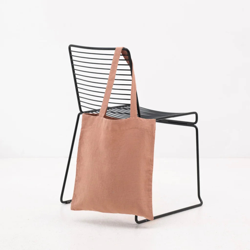 Leinen Einkaufstasche in Apricot Orange von Linen Tales Größe 38cm breit+ 42 cm lang