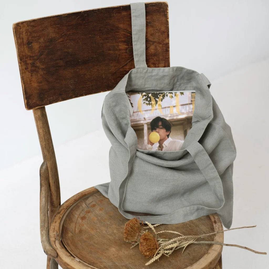 Leinen Einkaufstasche in Khaki Grün von Linen Tales Größe 38cm breit+ 42 cm lang