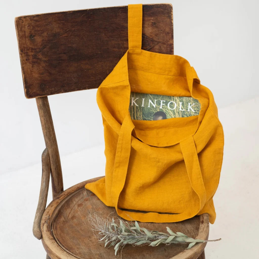 Leinen Einkaufstasche in Orange von Linen Tales Größe 38cm breit+ 42 cm lang
